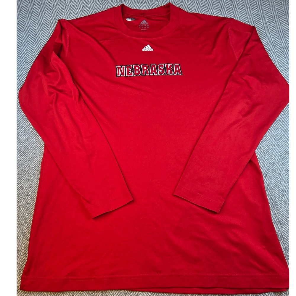 Adidas Nebraska Cornhuskers ClimaCool Red Long Sleeve Shirt Mens Large